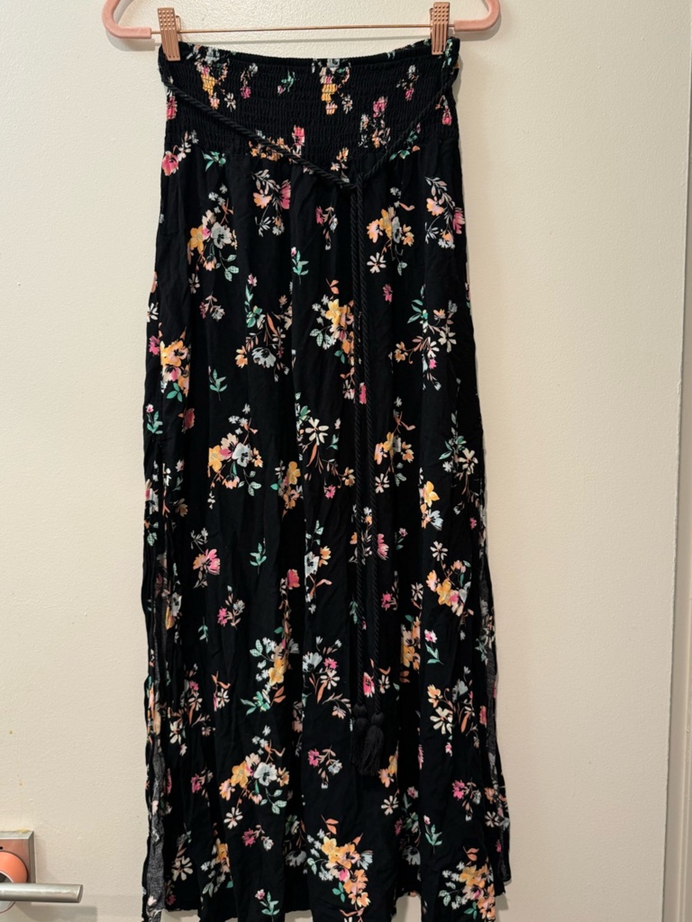 No Boundaries Black Floral Maxi Skirt and topwith Smocked Waist
